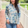 Ivy Jane Tie Dye Peplum Shirt (Blue) Tops