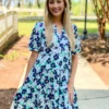 Joy Joy Spliced Neck Tiered Dress (Green Floral) Dresses