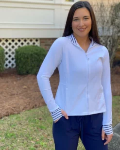 Southern Tide Tops Viviette Performance Full Zip (Classic White)