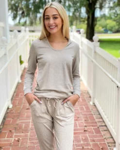 Barefoot Dreams Gifts For Her Luxe Lounge Scrunch Hoodie (Heathered Oatmeal)