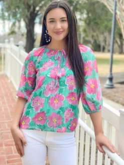 OO Boutique Peasant Blouse (Pink Rose)