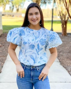 Olivia James The Label Annie Top (Toile Sky) Tops