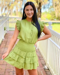 OO Boutique Bottoms Smock Waist Tier Skort (Olive)