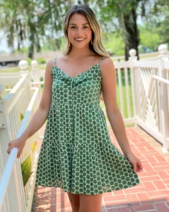 OO Boutique Tiered Sundress (Green Embroidered)