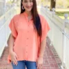 Jade Button Front Tunic (Peach) Tops