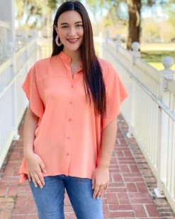 Jade Button Front Tunic (Peach) Tops