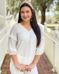 Jade Tops Ruffles Around Top (White)