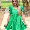 English Factory Ruffled Dress Smock Detail (Green) Dresses 2 English Factory Ruffled Dress Smock Detail (Green) Dresses