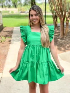 English Factory Ruffled Dress Smock Detail (Green) Dresses