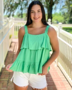 OO Boutique Peplum Flared Top (Green)