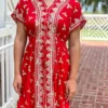 OO Boutique Dresses V-Neck Embroidered Dress (Red) 2 OO Boutique Dresses V-Neck Embroidered Dress (Red)