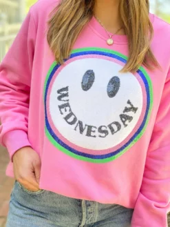 Queen Of Sparkles Tops Wednesday Smiley Sweatshirt