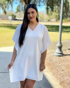 OO Boutique V-Neck Butterfly Dress (White)