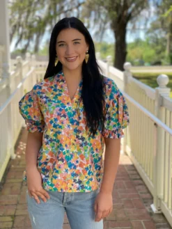 Brooke Wright Designs Tops Puff Tunic (Ditzy Florals)