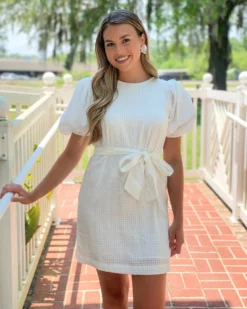 English Factory Dresses Check Print Mini Dress (White)