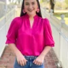 Jade Split Neck Top (Fuchsia)