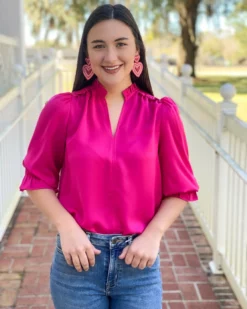Jade Split Neck Top (Fuchsia)