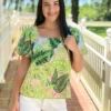 Jade Tops Puff Sleeve Top (Palm Leaves)