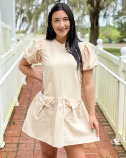 English Factory Dresses Pockets Detail Mini Dress (Beige)