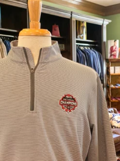 Peter Millar Outerwear Georgia National Champion Perth Mini-Stripe Stretch Loop Terry Quarter-Zip (Iron/White)