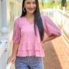 OO Boutique Tops V-Neck Ruffles Hem Top (Soft Pink)