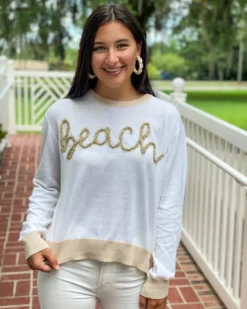Queen Of Sparkles Beach Glitter Script Long Sleeve Sweater Outerwear