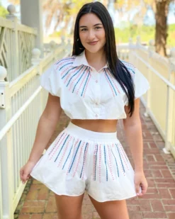 Queen Of Sparkles Bottoms Cotton Pink & Blue Pearl Swing Shorts