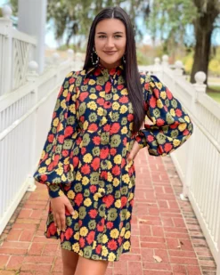 OO Boutique Floral Print Satin Mini Shirt Dress 10 OO Boutique Floral Print Satin Mini Shirt Dress