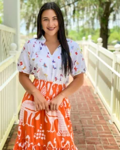 Sheridan French Bottoms Madelyn Skirt (Tangerine + White Peacock)