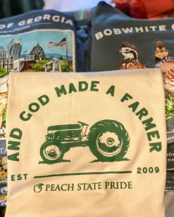 Peach State Pride And God Made A Farmer SS Pocket Tee (Oatmeal) Tops