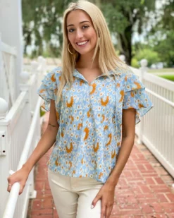 Olivia James The Label Astrid Top (Blue Floral Vine)