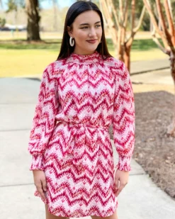 Jade Clinched Neck Dress (Red Ikat)