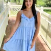 Joy Joy Short Sleeve Tiered Dress (Light Blue)