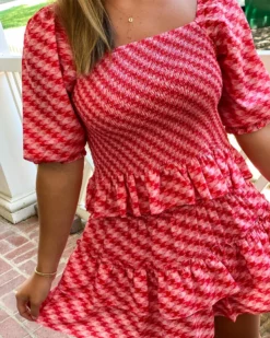 OO Boutique Smock Waist Tier Skort (Red Pattern) Bottoms