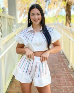 Queen Of Sparkles Bottoms Cotton Pink & Blue Pearl Swing Shorts