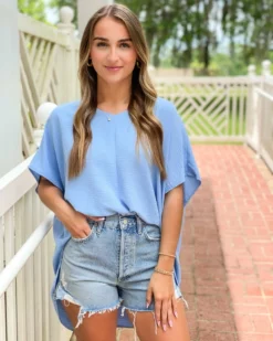 Ivy Jane V-Cap Popover Top (Peri) Tops