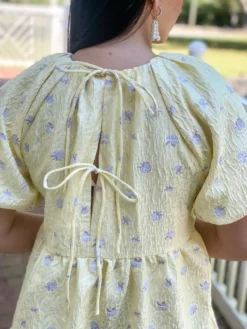 OO Boutique Floral Jacquard Tiered Midi High Low (Yellow) Dresses