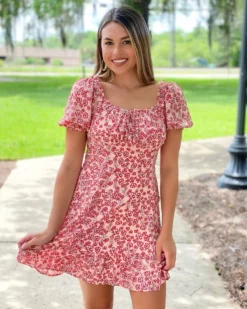 Joy Joy Dresses Bustier Dress (Red Flowers)