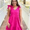 OO Boutique Bow Shoulder Dress (Fuchsia) Dresses
