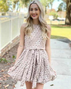 TCEC Stretch Jacquard Dress (Taupe)