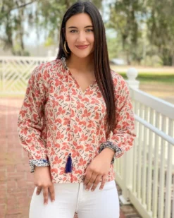 OO Boutique Mixed Print Top (Orange) Tops