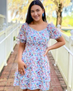 Joy Joy Dresses Bustier Smock Dress (Floral Monet)