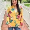 Beulah Style Floral Satin Blazer Jacket (Yellow) 1 Beulah Style Floral Satin Blazer Jacket (Yellow)