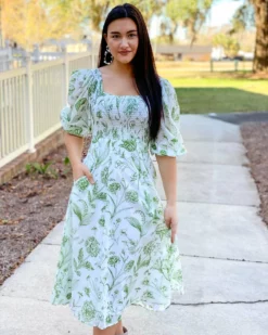 Olivia James The Label Bridget Midi Dress (Toile Leaf)