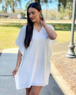 OO Boutique V-Neck Butterfly Dress (White)