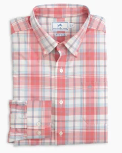Southern Tide Tops Ormond Plaid Intercoastal Performance Sport Shirt (Rogue Red)