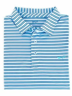 Coastal Cotton Stripe Performance Polo (Blue Honeydew) Tops