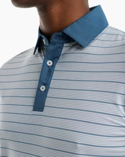 Southern Tide Sapelo Striped Performance Polo (Dawn Blue)