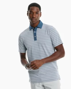 Southern Tide Sapelo Striped Performance Polo (Dawn Blue)