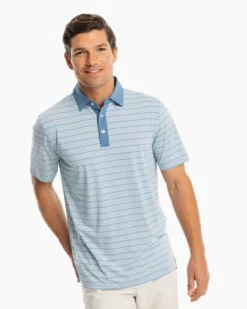 Peter Millar Sapelo Striped Performance Polo (Mist Green) Tops